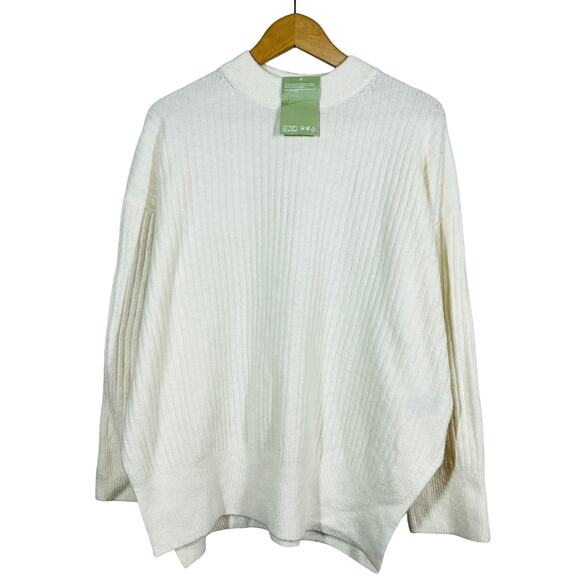 NEW! H&M Eco Line Ribbed Knit Crewneck Sweater White Long Sleeve Casual - XS - Picture 1 of 4